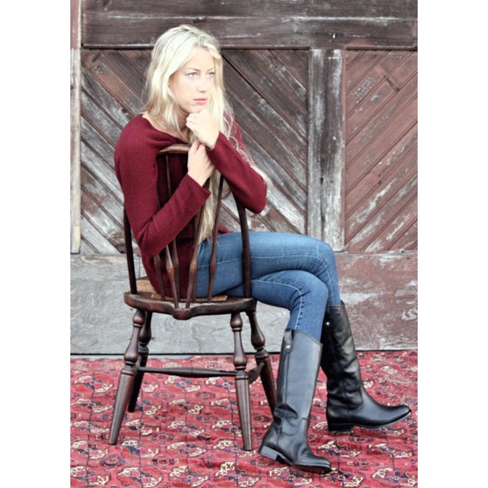 Frye Melissa Button Black Leather Knee High Boot - Picture 3 of 16